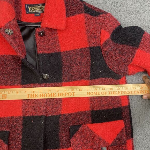 Pendleton Coat Mens Medium Wool Blend Buffalo Plaid Snap Front Crest Patch - Picture 12 of 16